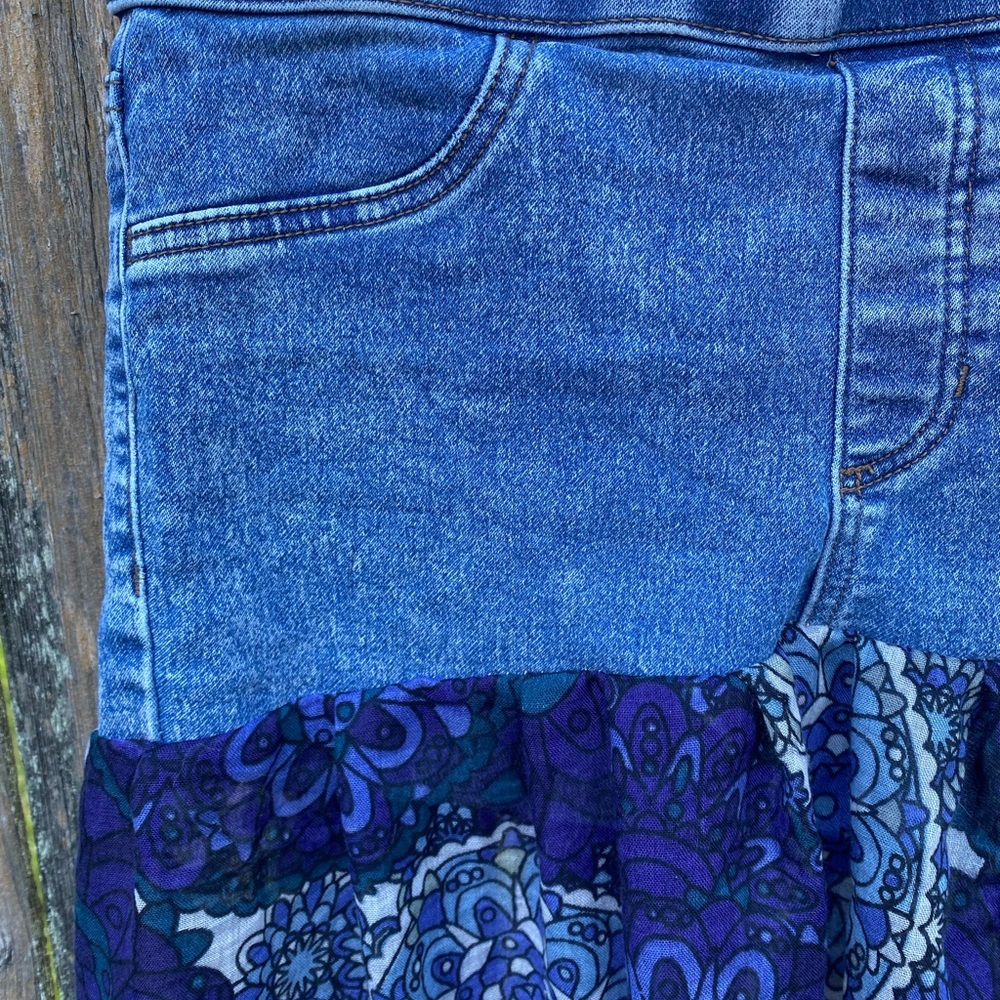 Upcycled No Boundaries Light Blue Denim and Floral Skirt-Size 10 - Picture 3 of 8